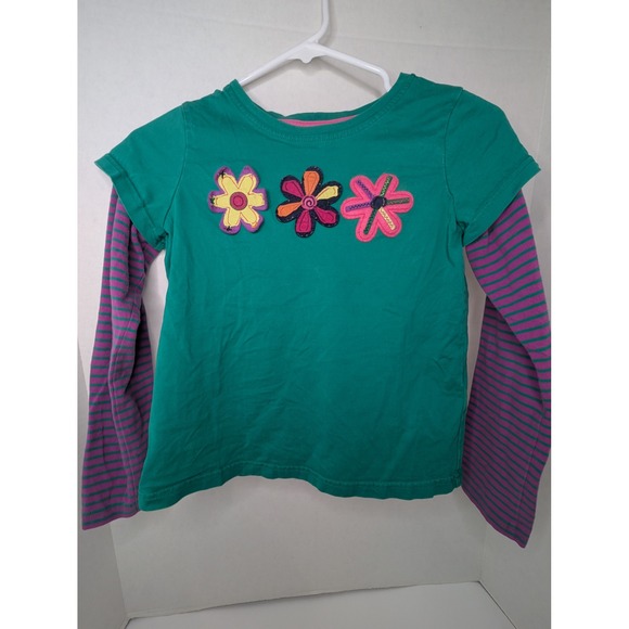 Hanna Andersson Other - Hanna Andersson Girls Green Flower Applique Layered Long Sleeve Tee Shirt 140